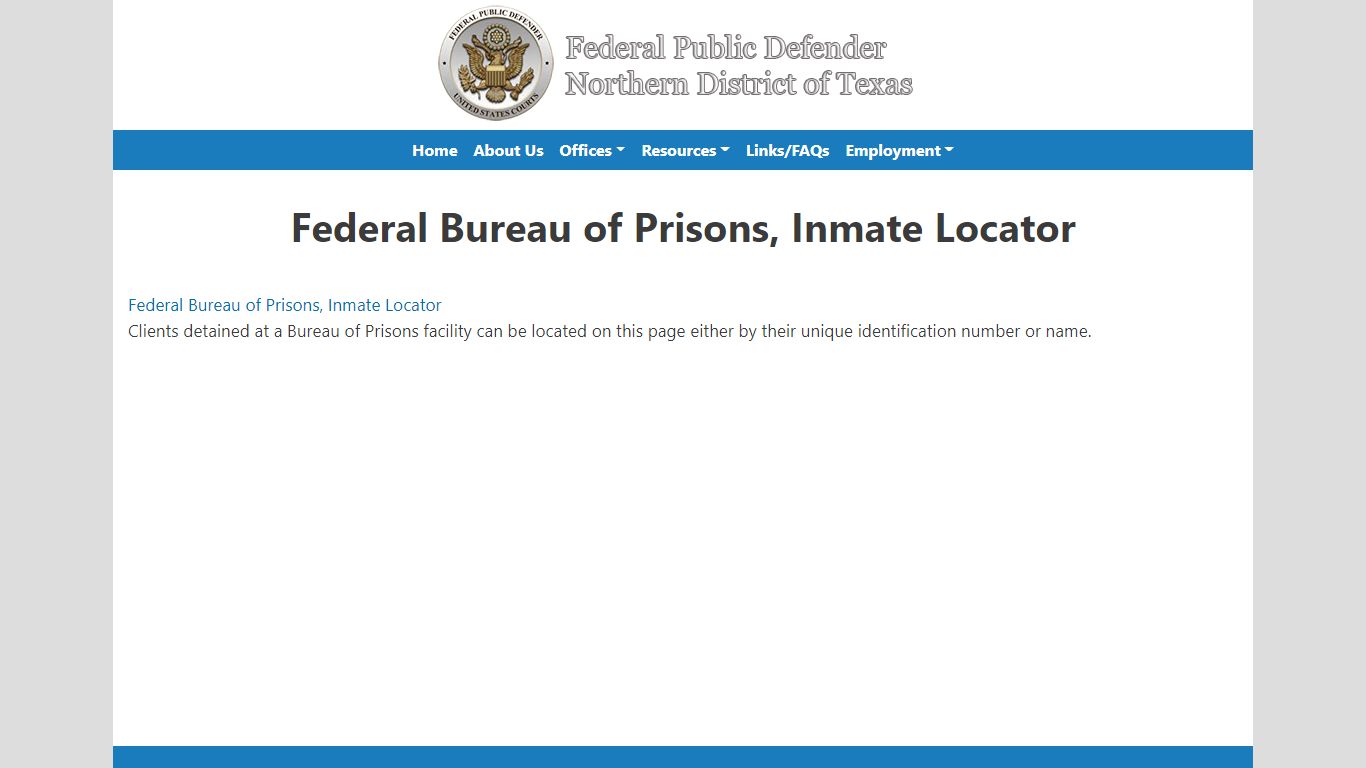 Federal Bureau of Prisons, Inmate Locator | Office of the Public ...